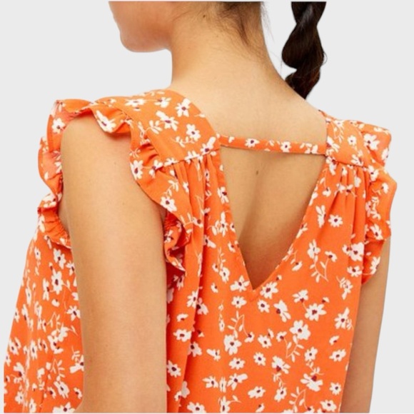 Philosophy Orange White Floral Flutter Top Size Large ( NWOT) - Picture 3 of 13
